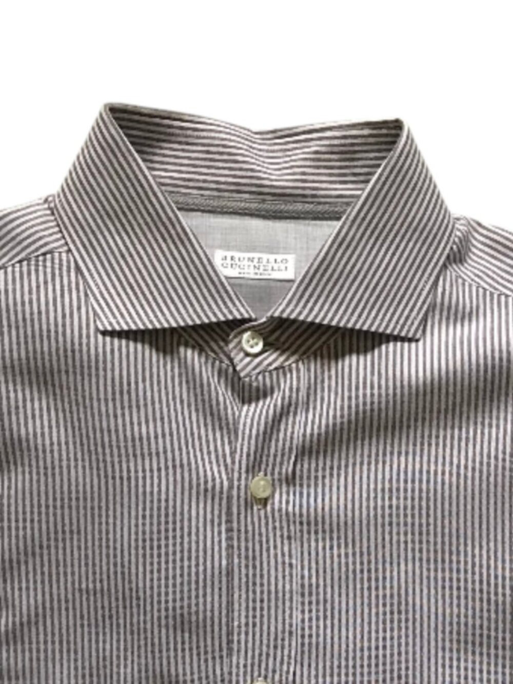 Brunello Cucinelli Basic Fit Button Down Shirt Mens Large Brown White Stripe